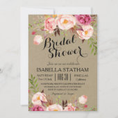 Invitation Fête des mariées florale rustique/texture papier k (Devant)