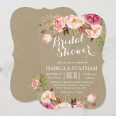 Invitation Fête des mariées florale rustique/texture papier k (Devant / Derrière)