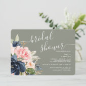 Invitation Fête des mariées florale Sage Green Navy (Debout devant)