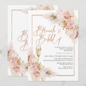 Invitation Fête des mariées florale sèche rose or Boho (Devant / Derrière)