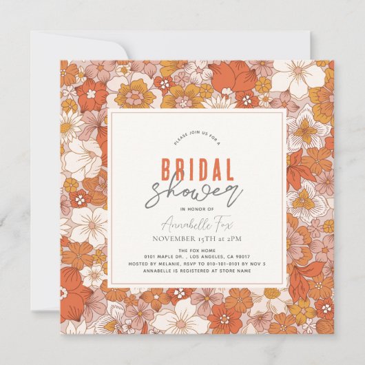 Invitation Fête des mariées florale Super rétro (Devant)