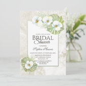 Invitation Fête des mariées florale tropicale à orchidée blan (Debout devant)