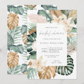 Invitation Fête des mariées florale tropicale d'or (Devant / Derrière)