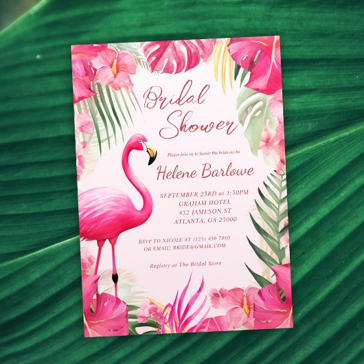 Invitation Fête des mariées florale tropicale rose