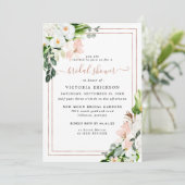 Invitation Fête des mariées florale tropicale rose et blanc (Debout devant)