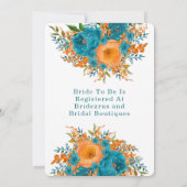 Invitation Fête des mariées florale turquoise et orange peint (Dos)