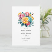 Invitation Fête des mariées florale turquoise, jaune et rose (Debout devant)
