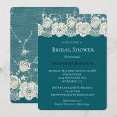 Invitation Fête des mariées florale Turquoise romantique (Devant / Derrière)