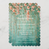 Invitation Fête des mariées florale Turquoise romantique rose (Devant / Derrière)