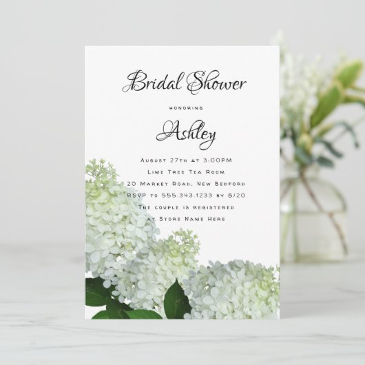 Invitation Fête des mariées florale vert pâle Hydrangea Invit (Debout devant)
