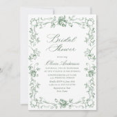 Invitation Fête des mariées florale verte de la Renaissance (Devant)
