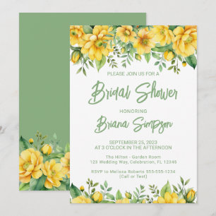 Invitation Fête des mariées florale verte de Sage jaune