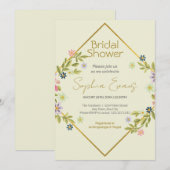 Invitation Fête des mariées florale verte géométrique or (Devant / Derrière)