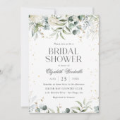 Invitation Fête des mariées florale verte gris blanc (Devant)