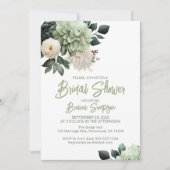 Invitation Fête des mariées florale verte Sage (Devant)