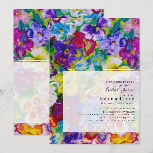 Invitation Fête des mariées florale Vibrante peinte à la main (Devant / Derrière)