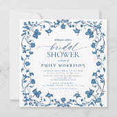 Invitation Fête des mariées Florale Victorienne Bleue & Blanc (Devant)