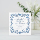 Invitation Fête des mariées Florale Victorienne Bleue & Blanc (Debout devant)