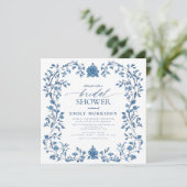 Invitation Fête des mariées Florale Victorienne Bleue & Blanc (Debout devant)