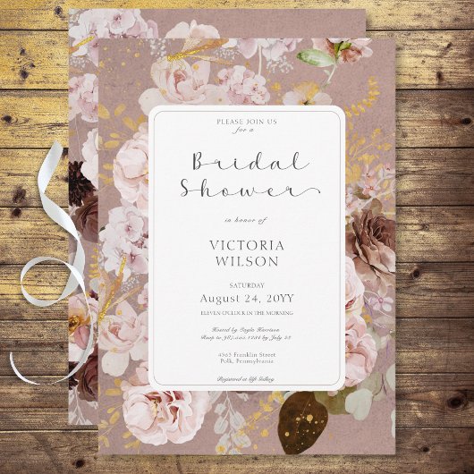 Invitation Fête des mariées florale vintage rose