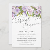 Invitation Fête des mariées florale violet en argent Confetti (Devant)