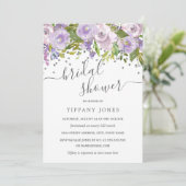 Invitation Fête des mariées florale violet en argent Confetti (Debout devant)