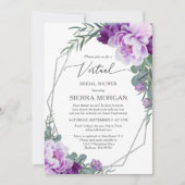 Invitation Fête des mariées florale violet en argent élégant  (Devant)