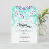 Invitation Fête des mariées florale violet et bannière Turquo (Debout devant)