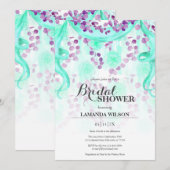 Invitation Fête des mariées florale violet et bannière Turquo (Devant / Derrière)