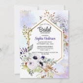 Invitation Fête des mariées florale violet géométrique or (Devant)