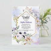 Invitation Fête des mariées florale violet géométrique or (Debout devant)