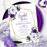 Invitation Fête des mariées florale violet géométrique or<br><div class="desc">Invitation à la douche nuptiale géométrique violet or</div>