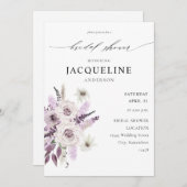 Invitation Fête des mariées florale violet lavande (Devant / Derrière)