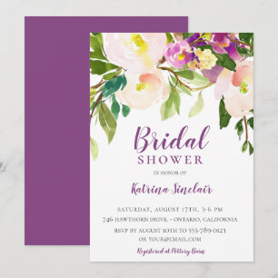 Invitation Fête des mariées florale violette en été colorée