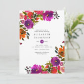 Invitation Fête des mariées florale violette et orange (Debout devant)
