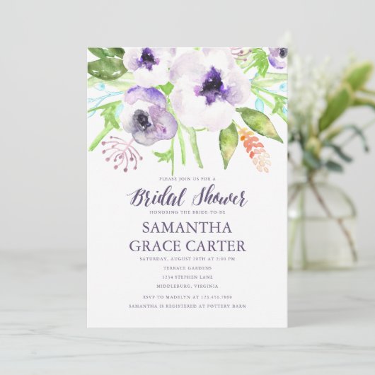 Invitation Fête des mariées florale violette Lilac (Debout devant)