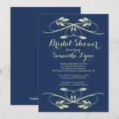 Invitation Fête des mariées florissante de la feuille bleue d (Devant / Derrière)