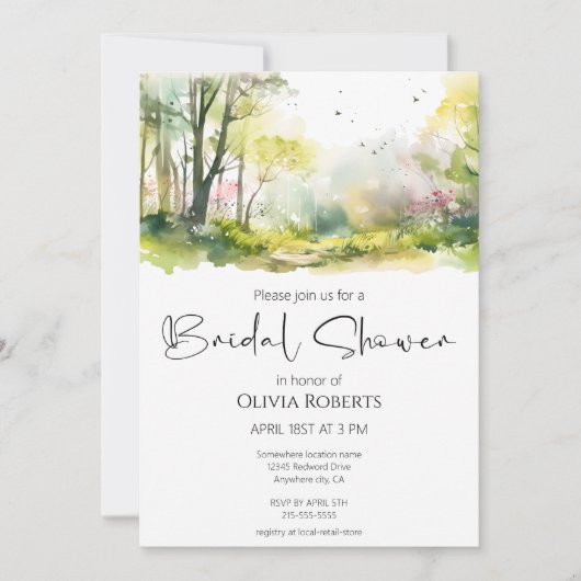 Invitation Fête des mariées forestière rustique (Devant)