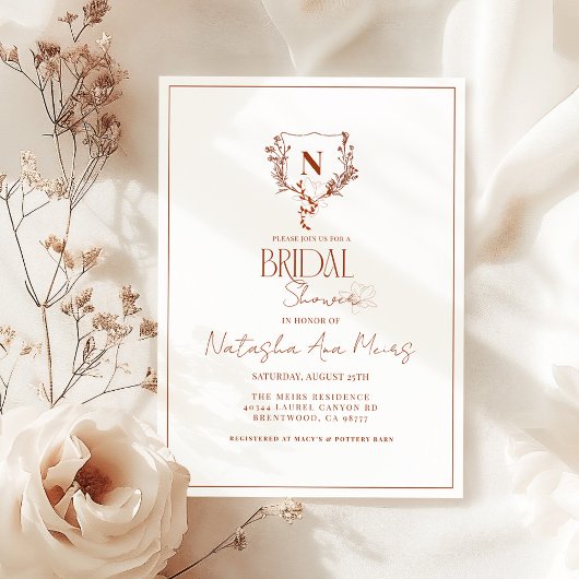 Invitation Fête des mariées Formelle Rustique Florale Monogra