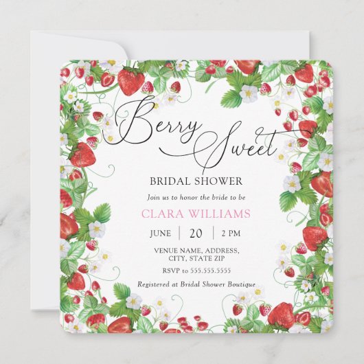 Invitation Fête des mariées fraise (Devant)