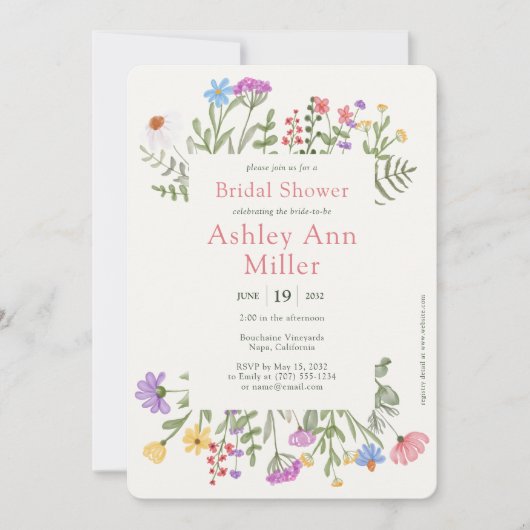 Invitation Fête des mariées frontalière Fleur sauvage rustiqu (Devant)