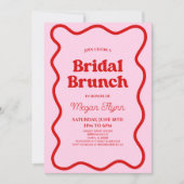 Invitation Fête des mariées frontalière rose rouge rétro Wavy (Devant)