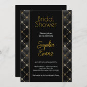 Invitation Fête des mariées frontière À damiers noir et or (Devant / Derrière)