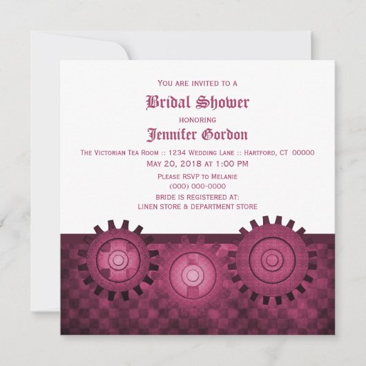 Invitation Fête des mariées Fuchsia Steampunk Gear (Devant)