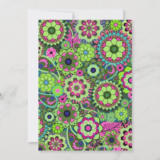 Invitation Fête des mariées : Fun Floral Pattern rose vert tu (Dos)