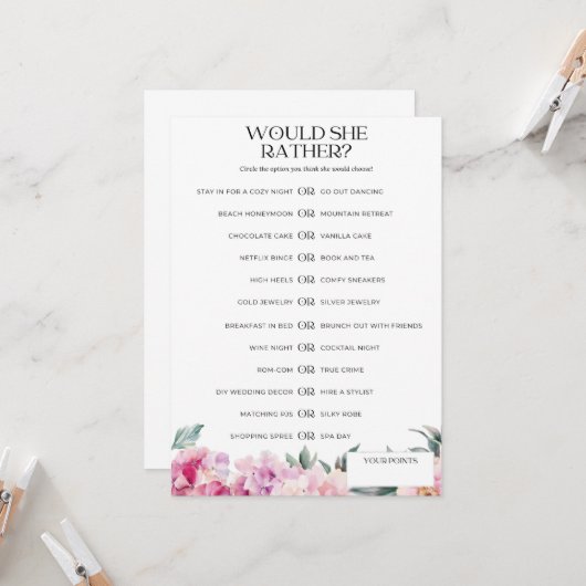 Invitation Fête des mariées Game Voudrait-Elle Plutôt Rose Fl (Devant/Arrière en situation)