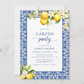 Invitation Fête des mariées Garden Party Blue & Lemons (Devant)