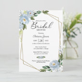 Invitation Fête des mariées géométrique bleu-bleu floral (Debout devant)