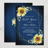 Invitation Fête des mariées géométrique bleu de la marine des (Devant / Derrière)