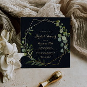 Invitation Fête des mariées géométrique bleu or vert